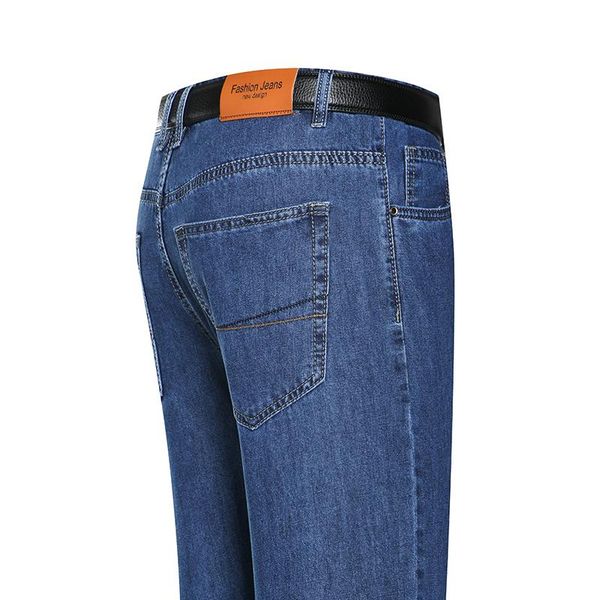 

men's jeans business high-rise cotton thin spring and summer elastic loose straight trousers male classic style brand pants, Blue