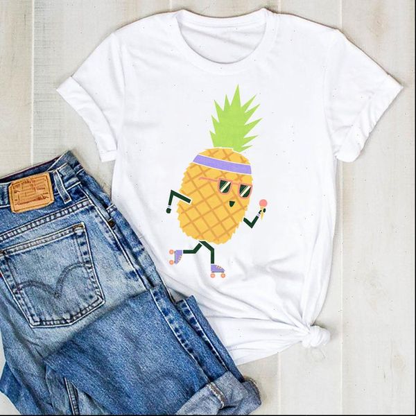

women womens t shirts pineapple cartoon cute print fruit beach ladies summer tee female shirt clothes graphic, White