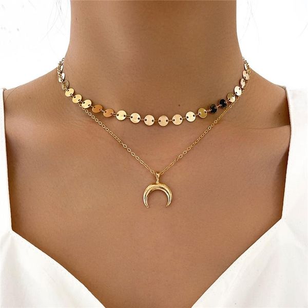 

pendant necklaces hi man neo-gothic small round piece clavicle chain moon necklace women fashion personality birthday gift jewelry, Silver