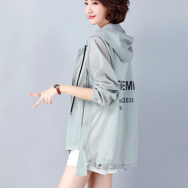 

women's trench coats spring summer sun protection clothing women thin slim female casual loose hooded windbreakers middle-aged, Tan;black