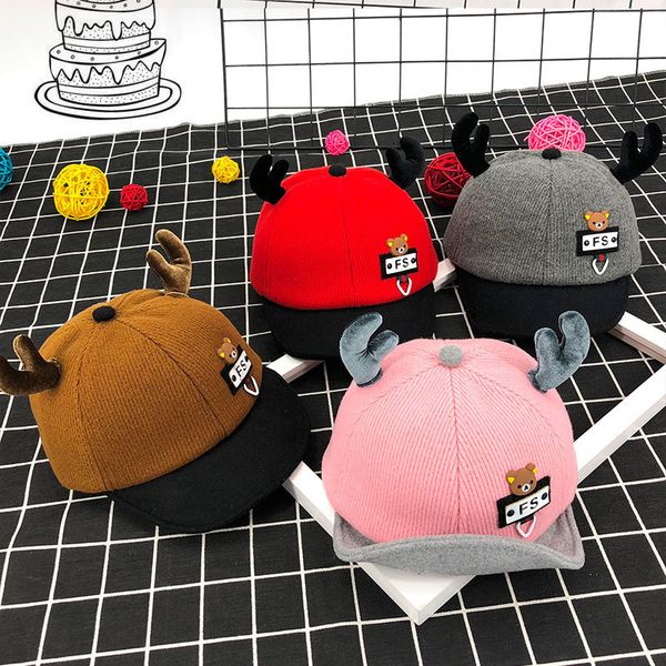 

autumn and winter baby hat cloth soft brim duck tongue personality antler children's, Blue;gray
