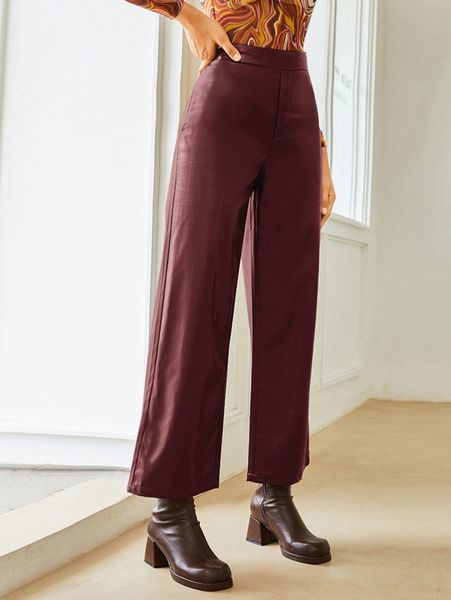 

high waist wide leg pu leather pants h2iu#, Black;white