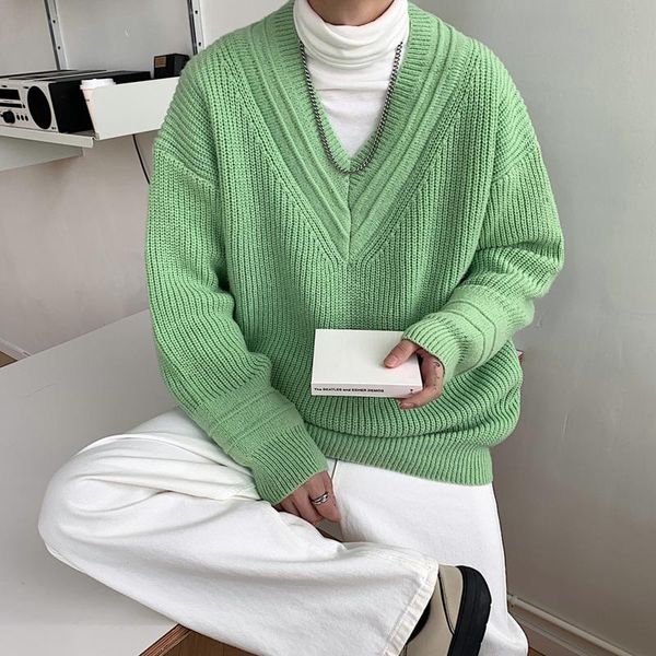 

men's sweaters autumn/winter v-neck sweater men warm fashion casual knitted pullover korean loose long-sleeved mens jumper clothes, White;black
