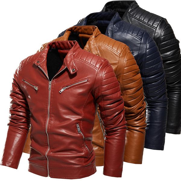 

men's leather et, veet lining, windproof clothing brand, motorcycle, winter and autumn, new, Black