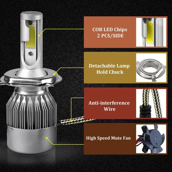 

car headlights 72w h7 h11 h1 h15 9006 led cob canbus headlight bulbs kit h4 hi-lo beam 8000lm 6000k auto headlamp light 12v