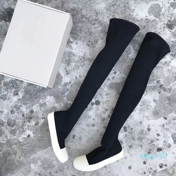 

list over knee stretch canvas sock boots long-barreled flat trend high socks boots, Black