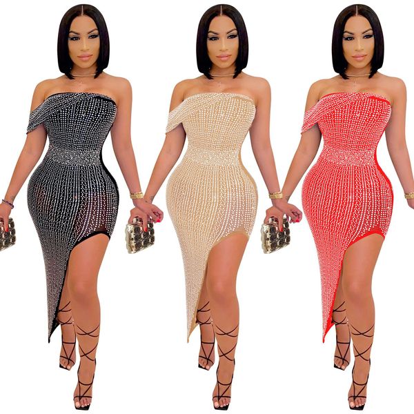 Mode sexy Empire trägerlose Frauen Pailletten Partykleider 2023 Sommer Damen Strass Design Kleid wunderschöner Nachtclub enge Netzgarnhemden Damenkleidung 5046