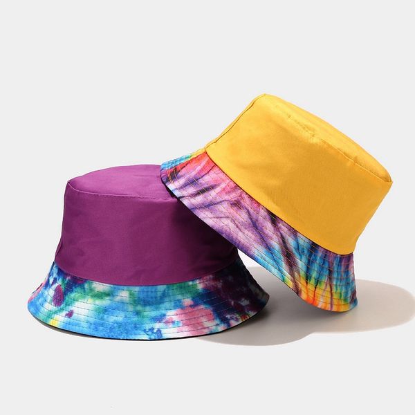 

summer tie dye splicing bucket hat women men fishing cap boy girl fashion hip hop fisherman hat outdoor travel shade sun hat bob, Blue;gray