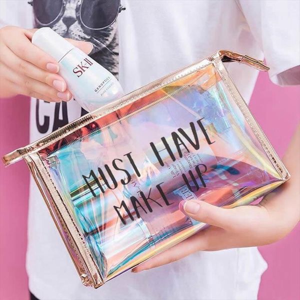 

women travel cosmetic fashion bags transparent zipper clear make up makeup case organizer storage pouch wash kit box