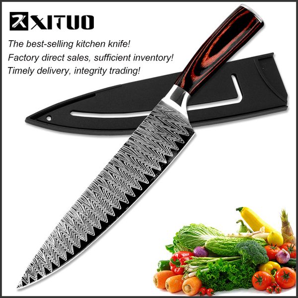 

xituo 8-inch chef knife kitchen cooking knife pro sharp high carbon stainess stee sanding aser pattern ceaver sicing knives
