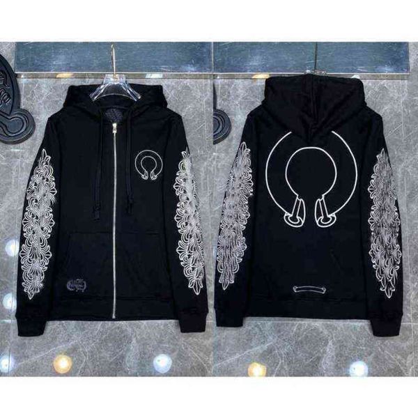 

luxury mens classic zipper fashion ch sweatshirts hoodies designer horseshoe sanskrit cross print pullover hooded sweater woman loose jackts, Black