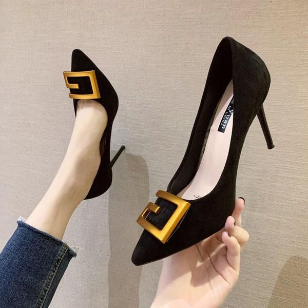 

dress shoes women pointed concise party wedding office high heel shallow suede stiletto 6 or 9cm black khaki green female