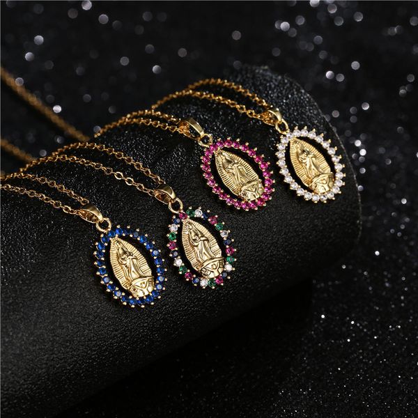 

selling creative religious accessories copper micro inlaid virgin mary pendant necklace women's, Silver