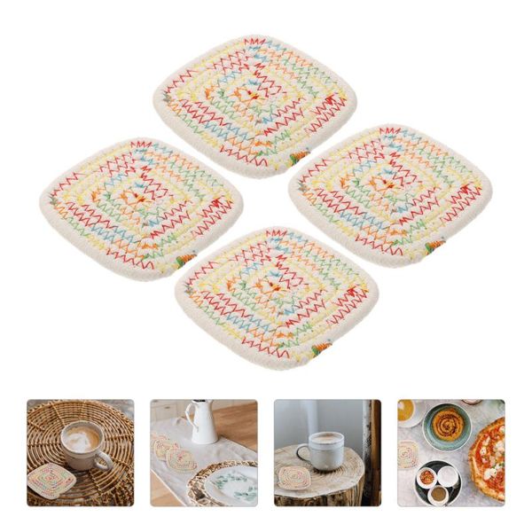 

mats & pads 4pcs simple square non-skid cup mat cotton thread woven