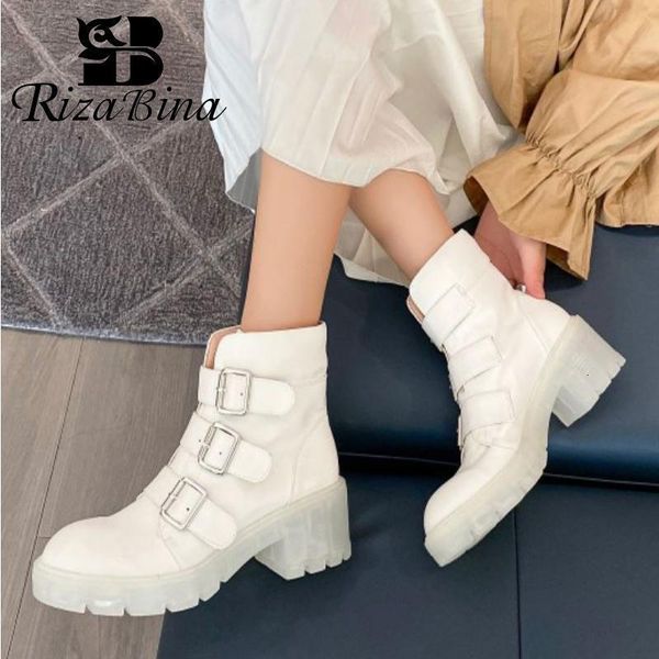 

boots rizabina women ankle buckle thick heel short fashion cool winter autumn shoes daily footwear size 34-42 8ia1, Black
