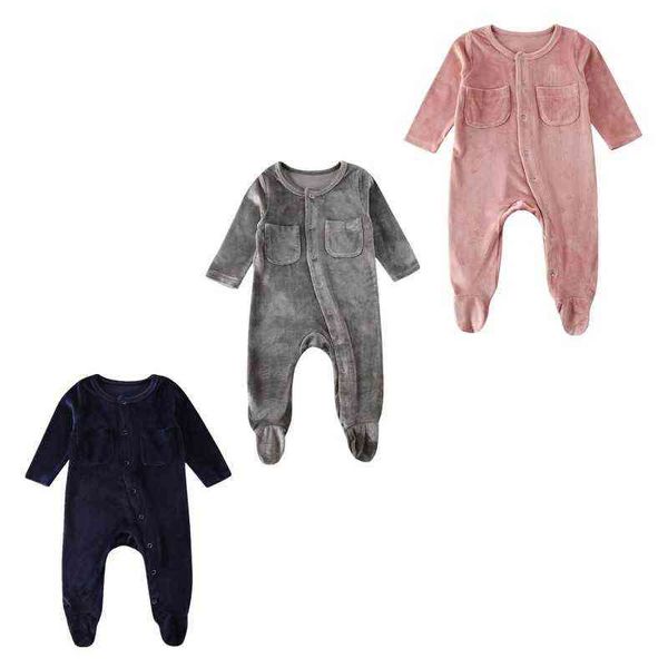 

pudcoco fast shipping newborn infant baby girl boy clothes velvet romper jumpsuit footies outfits g1221, Blue