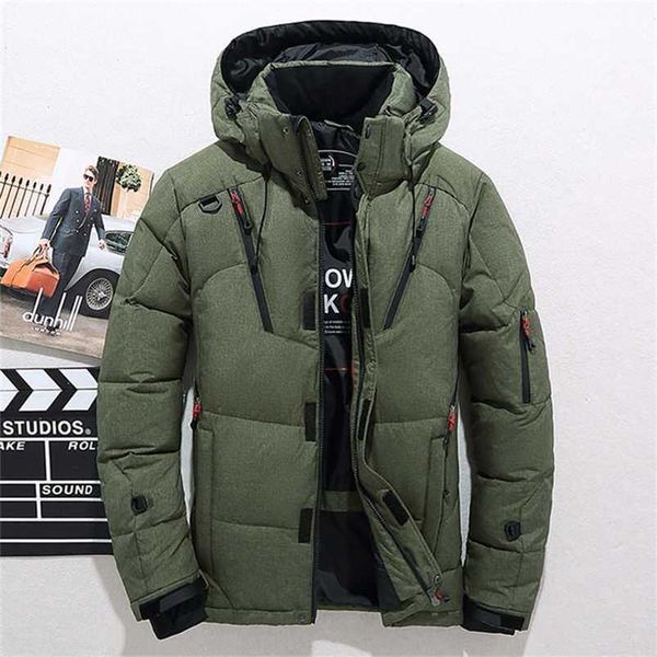 

men down thick warm winter jacket hooded thicken duck down parka coat casual slim overcoat with many pockets mens 211104, Black