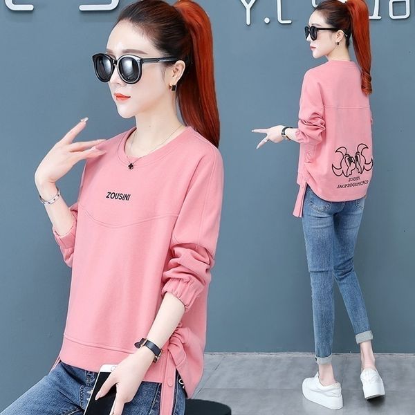 

loose round ne sweater thin 2021 spring and autumn hoodls pullover short small women's top, Black