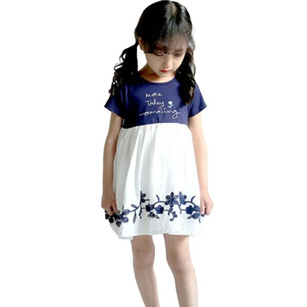

girl's dresses baby girls summer casual fashion short-sleeved dress lovely sweet letter and embroidery round neck stitching princess, Red;yellow