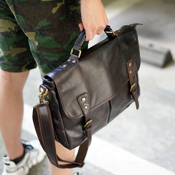 

briefcases men's briefcase leather computer bag vegetable tanned cowhide hand men business casual shoulder diagonal male1 hte7