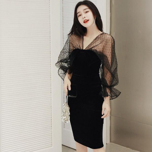 

casual dresses autumn winter black print polka dot dress women puff sleeve backless evning party sheath bodycon wrap club, Black;gray