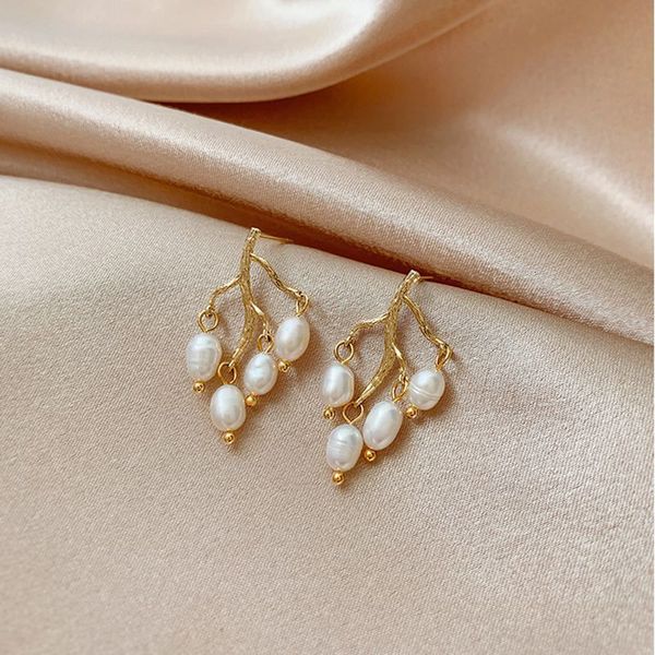 

east gate silver needle new super fairy net red earrings branch freshwater pearl tassel baroque baida, Golden;silver