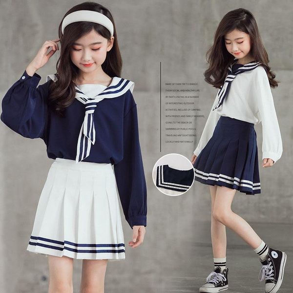 

clothing sets teen girls uniform set autumn children blouse pleated skirt suit for college style two-piece 12 13 y, White