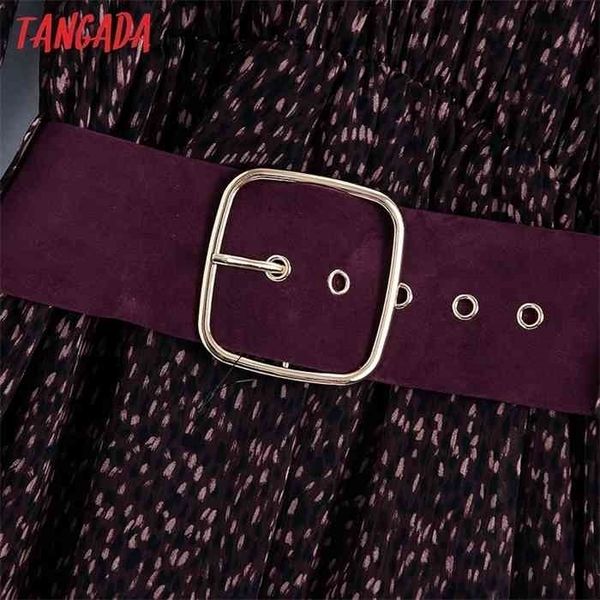 

tangada spring women red leopard print chiffon midi dress with belt female ruffles lantern sleeve vestidos be181, Black;gray