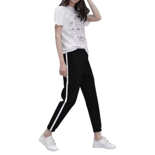 

maternity bottoms 2021 spring sweatpants women casual harem pants loose trousers for black striped side sweat female plus size -xxl, White