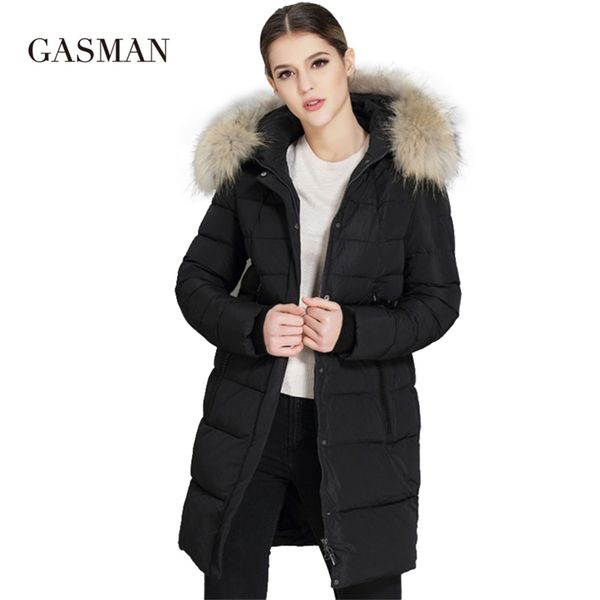 

gasman winter women down jackets coats brand hooded parka female overcoat natural fur collar plus size 6xl 6012 211018, Black