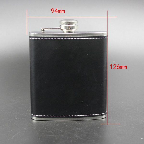 

hip flasks 7oz black flask stainless steel flagon wine pot outdoor portable pu leather cover whiskey bottle