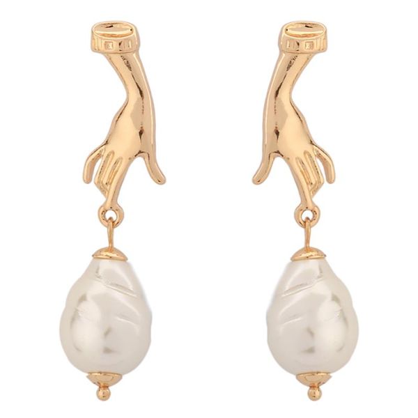 

dangle & chandelier srcoi art abstract cutout hand palm pearl earrings gold filled long wedding earring pendant for lady bohemian jewelry, Silver