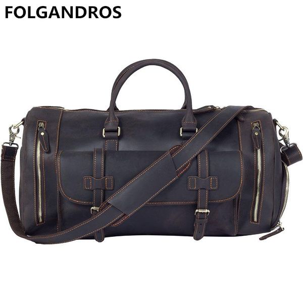 

duffel bags 2021 vintage crazy horse leather travel bag men's genuine luggage designer handmade multifunctional bolsa