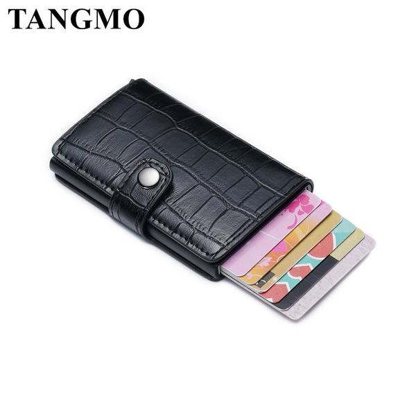 

casual holder hasp smart id card case crocodile leather metal rfid aluminum box slim men and women wallets, Red;black