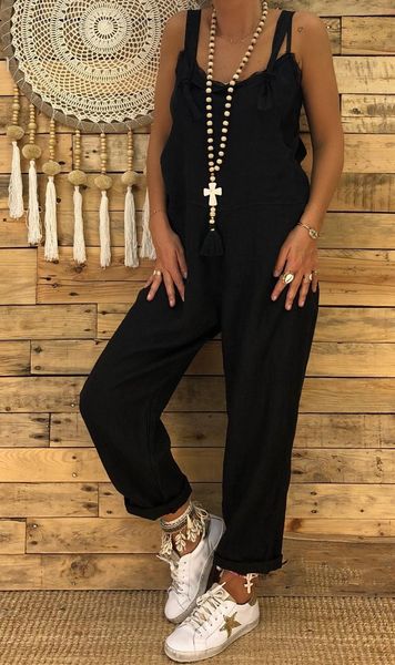

women's jumpsuits & rompers fashion women jumpsuit romper dungarees sleeveless overall loose solid casual female linen overalls clothes, Black;white