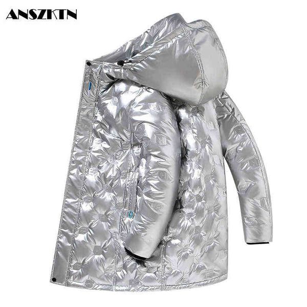 

anszktn new arrival new design custom hooded down white puffer jacket loose coat men winter jacket men hooded duck down jacket y1103, Black