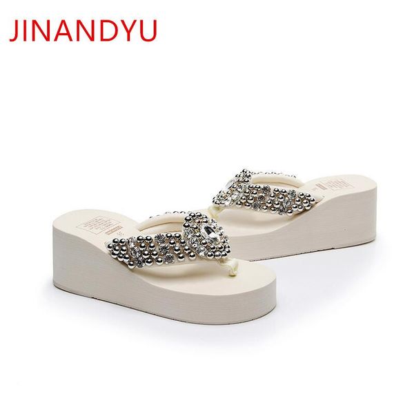

size 42 flip flops women sandals womens high heels 3/6cm crystal mules femininos wedges slippers summer platform shoes, Black