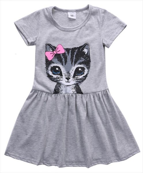 

summer girl cat print dress grey baby children clothing 0kids 90 130cm, Red;yellow
