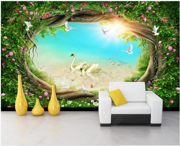 

wallpapers 3d po wallpaper custom mural fantasy fairy tale forest idyllic flower vine grass swan for walls in rolls home decor
