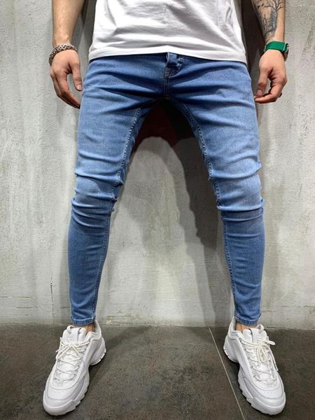 

men's jeans ice blue straight and flexible slim fit trousers
