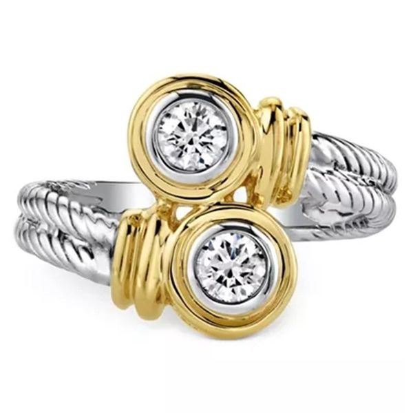 

cluster rings two tone s925 silver color white zircon ring fashion women party accessories office lady daily wear fine gift anillos, Golden;silver
