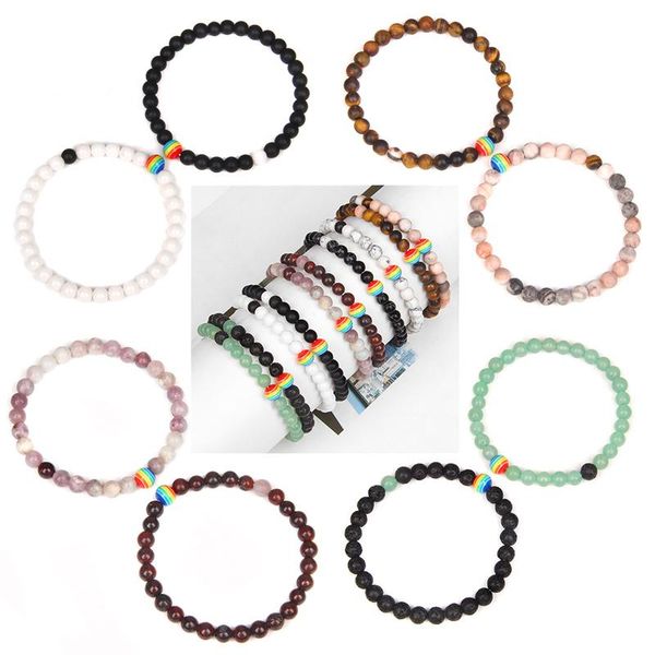 

beaded, strands 2pcs/set couple bracelets tiger eye bloodstone lava handmade natural stone set lover relationship valentine's day gift, Black