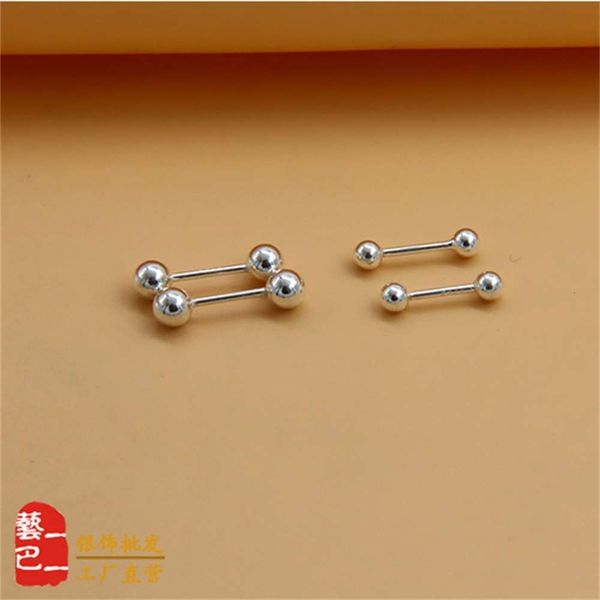 

pure female stick double headed round bead buckle earrings