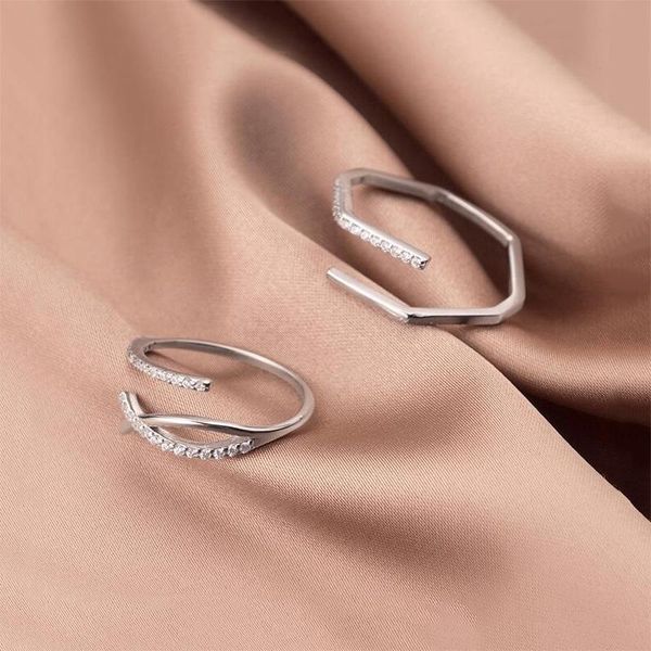 

cluster rings real 925 sterling silver zircon cross adjustable ring for fashion women fine jewelry minimalist punk geometry accessories, Golden;silver