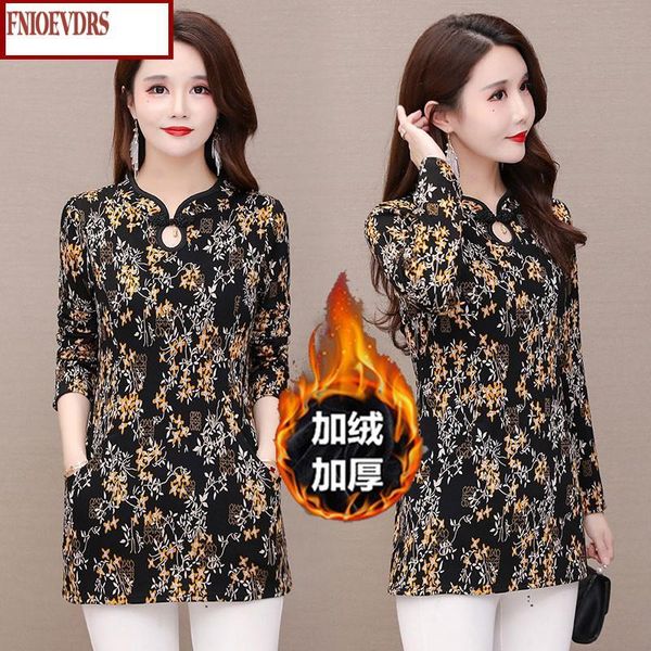 

women winter spring basic wear elegant office lady plus size casual floral vintage warm velvet inside lace peplum and blouse women's bl, White