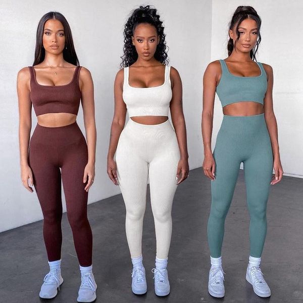 

yoga outfit 2pcs women's sports suit u-shpae set push up crop running joggers tracksuit workout gym streetwear