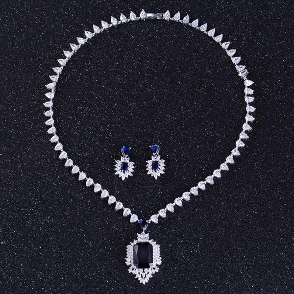 

earrings & necklace dokol luxury design square zircon bridal jewelry sets silver color big cz stone for wedding dks0002