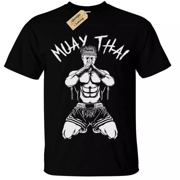 

muay thai mens t-shirt s-5xl screen printed mma kick boxing training top, White;black