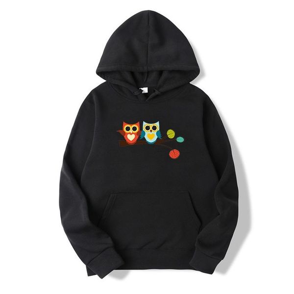 

trendy versatile hoodie fashion owl print, Black