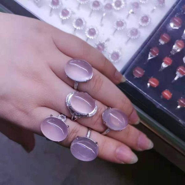 

cluster rings natural crystal women's ring pink s925 sterling silver fashion jewelry anillos mujer giftg girlfriend bague, Golden;silver